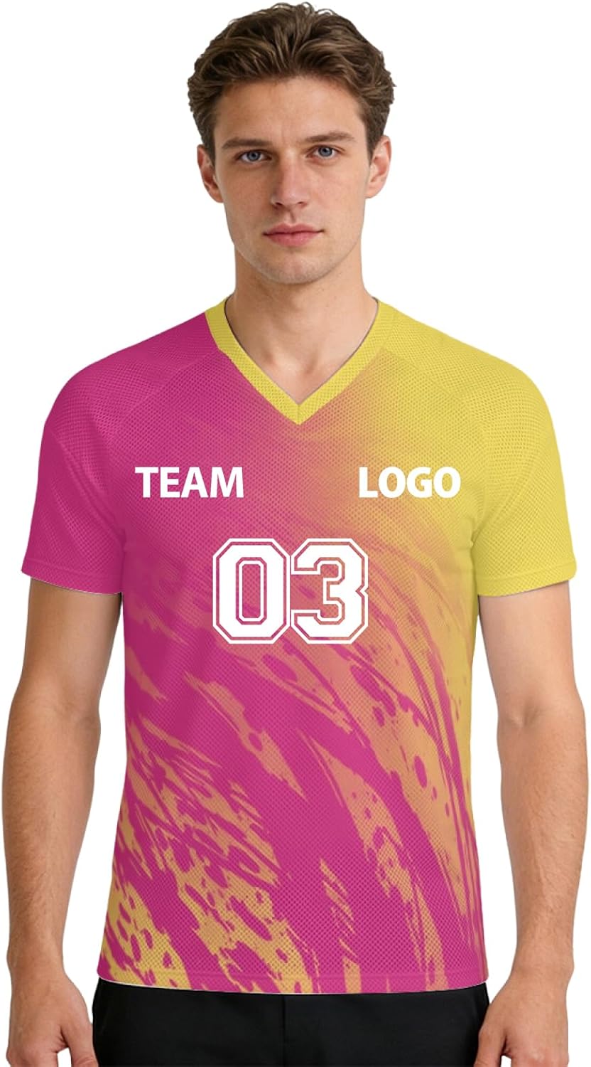 Personalised Football Jersey with Name Number Flocked Jersey for Men and Women Custom Tshirt Team Wear and Club Comfort Soft for Sport Lightweight Performance