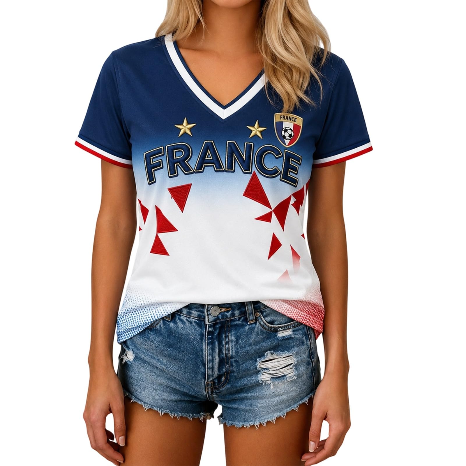 France 2026 Football Shirt, Graphic T-Shirt with Elegant Collar, Lightweight Graphic Shirt for Everyday Casual