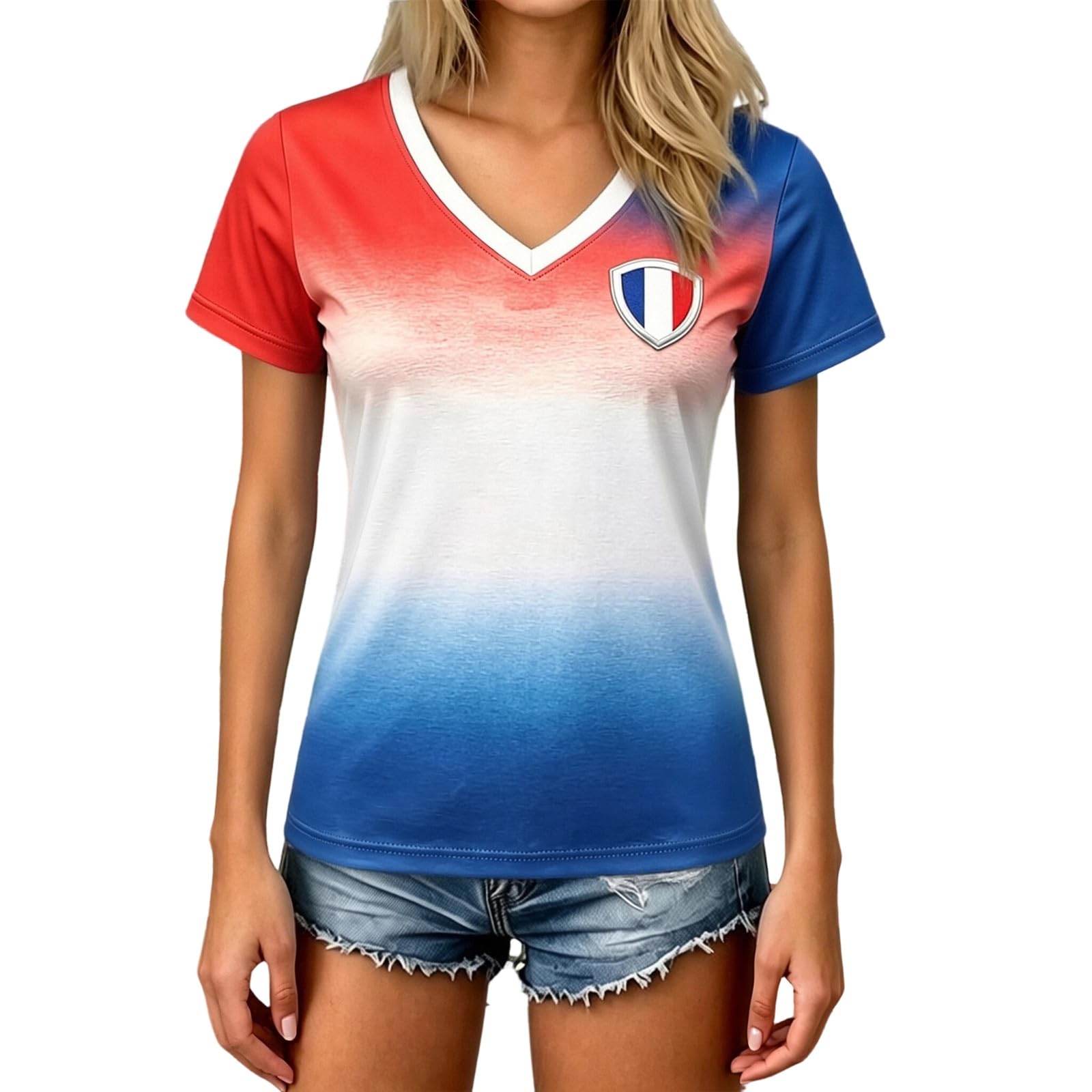 Maillot de Foot Femme 2026 Respirant Été Football T Shirts | Manches Courtes, Col en V, Sport Vêtements, Cadeau de Fans