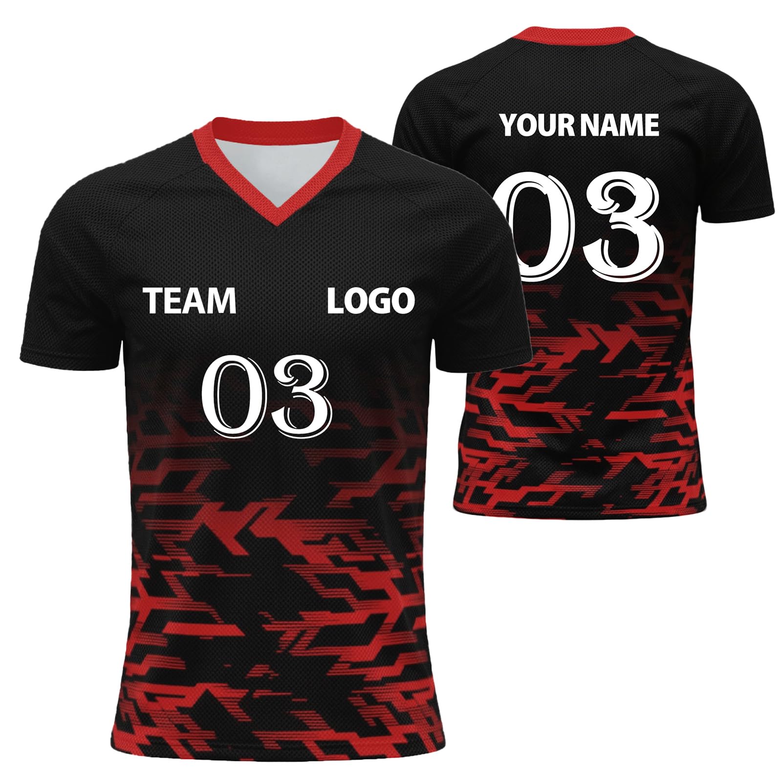 Custom Football Shirt Men and Women Flocked Jersey Customizable with Name Number Fabric Breathable and Quick Dry Custom Tshirt Team Outfit and Club Sport Lightweight Performance