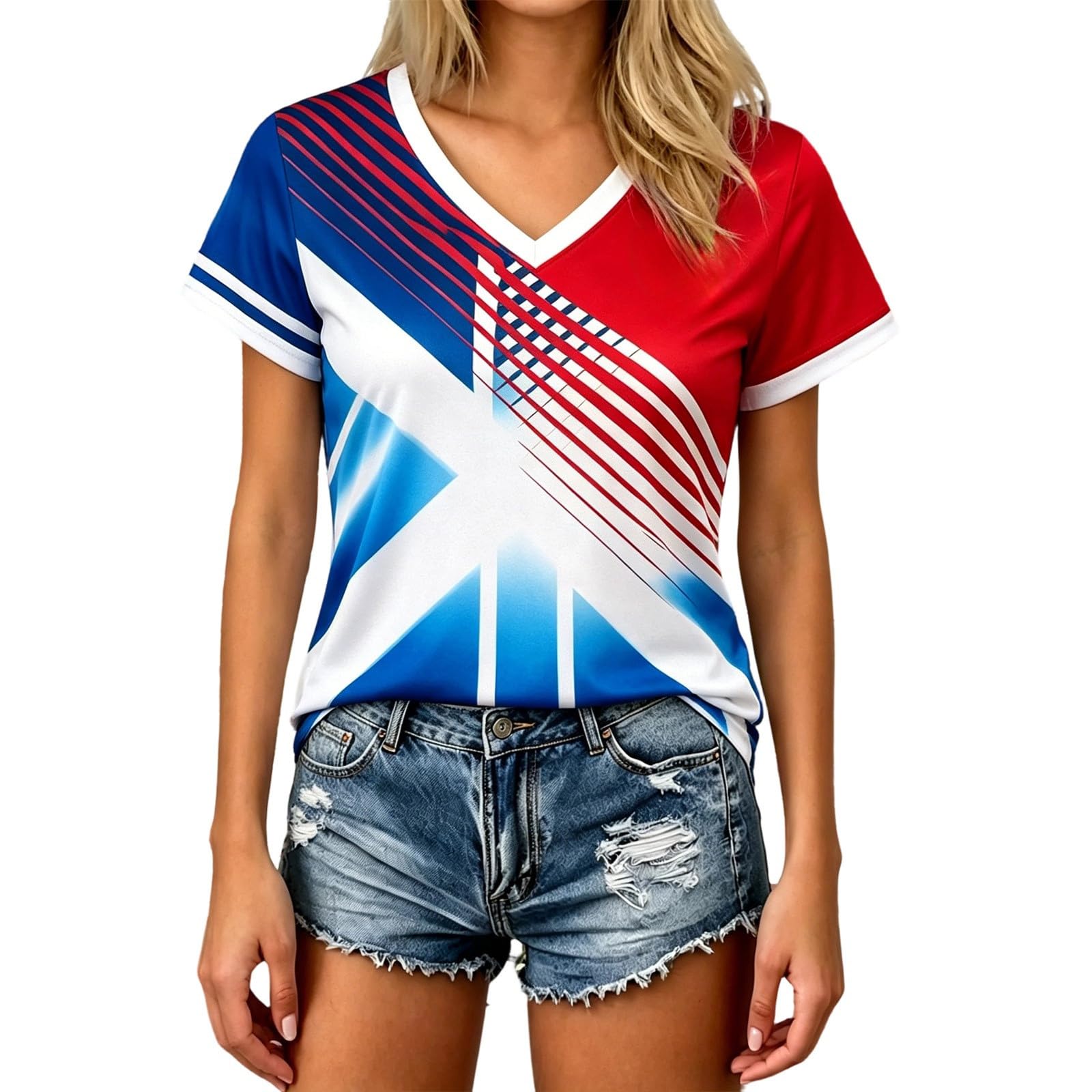Maillot de Foot Femme 2026 Respirant Été Football T Shirts | Manches Courtes, Col en V, Sport Vêtements, Cadeau de Fans