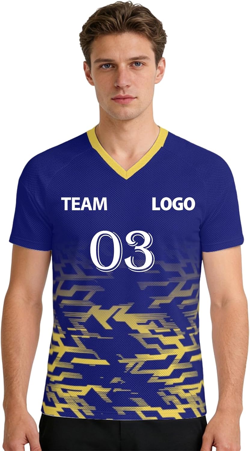 Custom Football Shirt Men and Women Flocked Jersey Customizable with Name Number Fabric Breathable and Quick Dry Custom Tshirt Team Outfit and Club Sport Lightweight Performance
