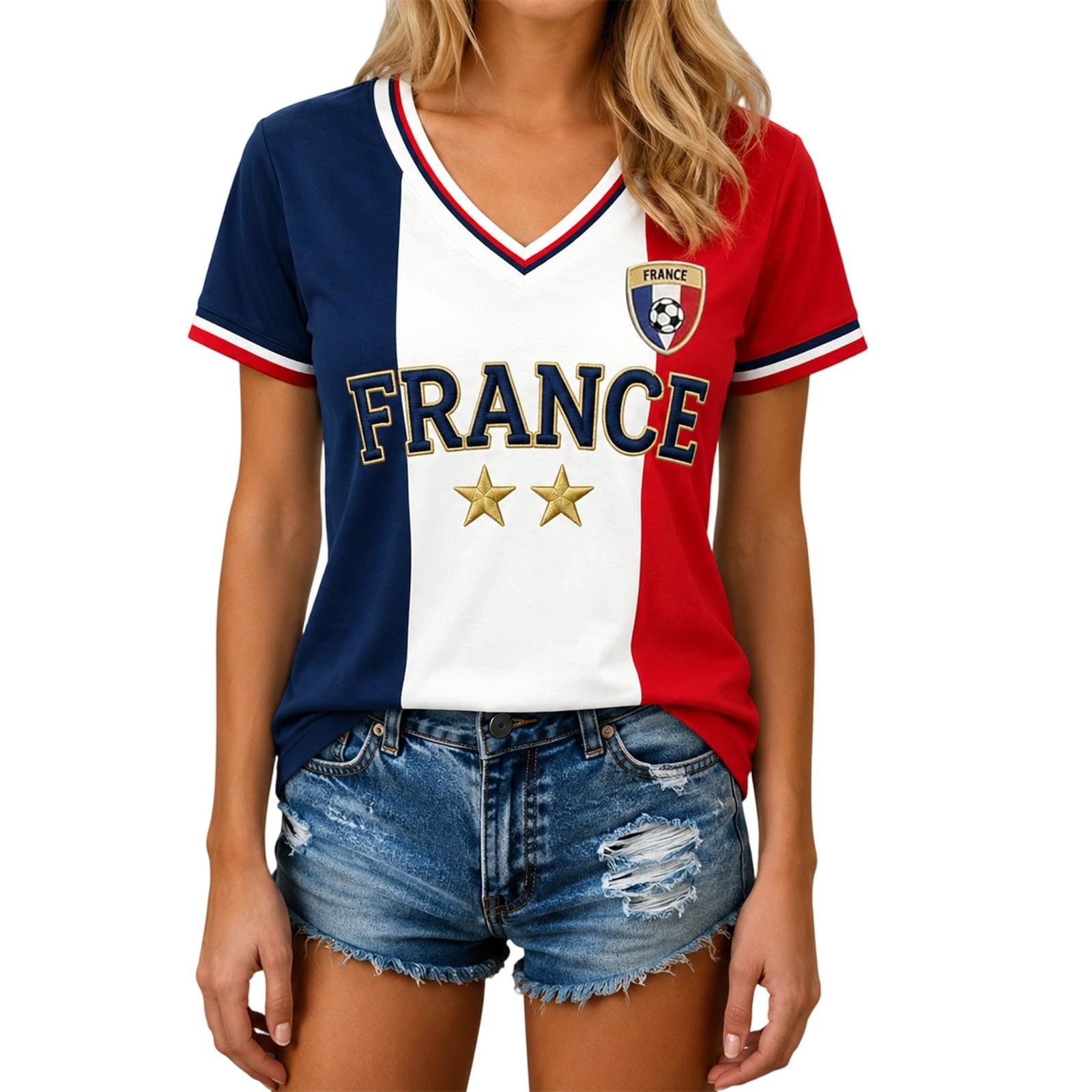 France 2026 Football Shirt, Graphic T-Shirt with Elegant Collar, Lightweight Graphic Shirt for Everyday Casual