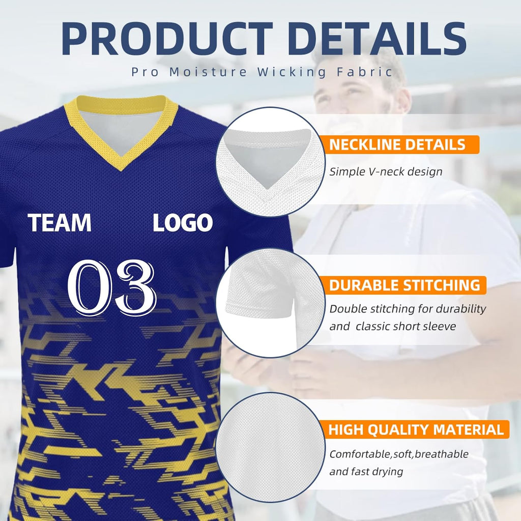 Custom Football Shirt Men and Women Flocked Jersey Customizable with Name Number Fabric Breathable and Quick Dry Custom Tshirt Team Outfit and Club Sport Lightweight Performance